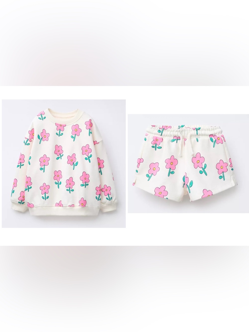 NWTG! Zara Cream Floral Sweatshirt & Shorts Set with Pink Flowers 18mc